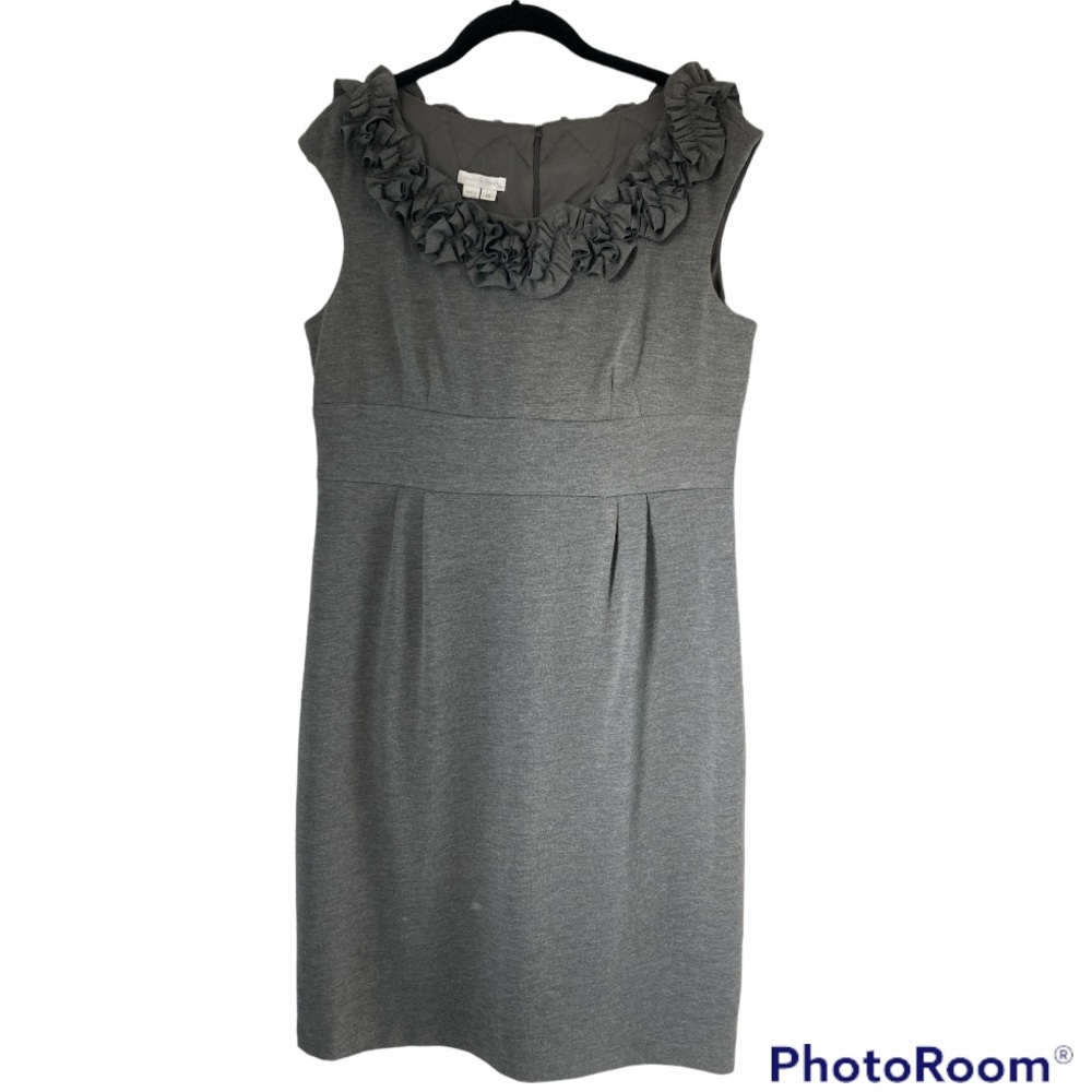 London Times gray sleeveless dress ruffled scoop neck empire waist sz 14